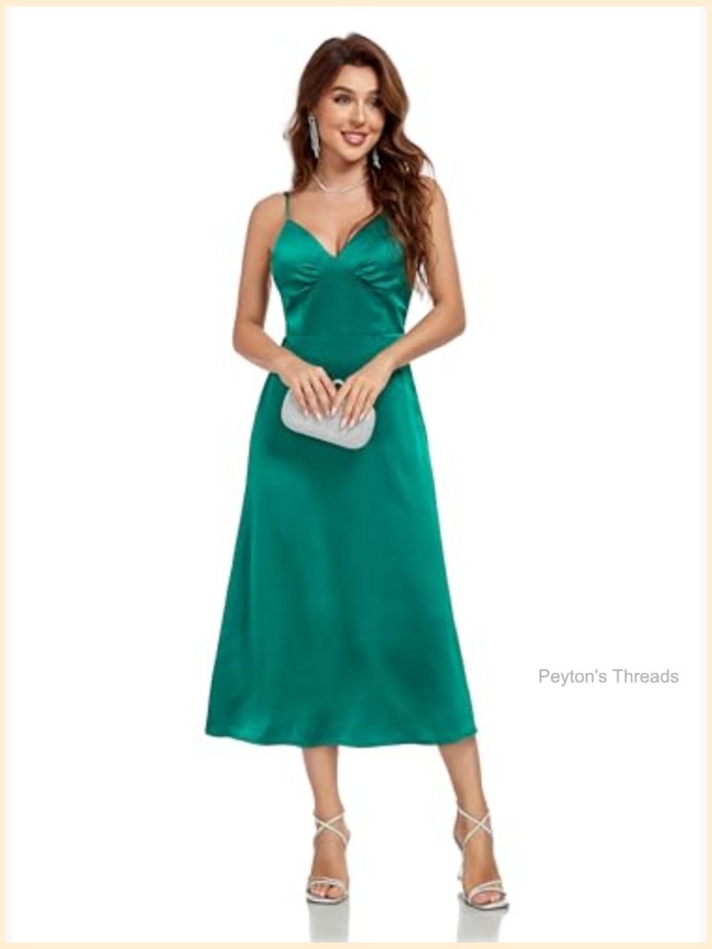Spaghetti Strap Midi Satin Silk Dress V Neck Cocktail Party Sexy Open Back - Picture 6 of 7